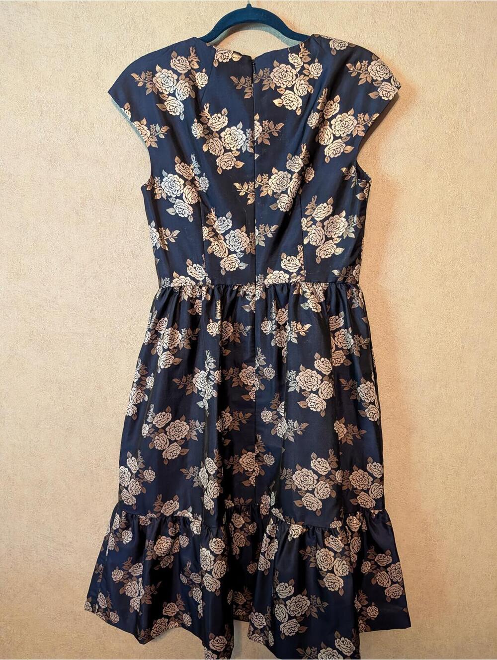 GAL MEETS GLAM Jenny navy gold rose floral midi dress sz 6 - Picture 6 of 6